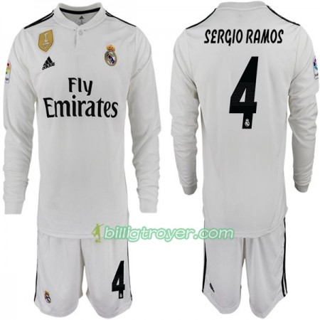 Billige Fotballdrakter Real Madrid SERGIO RAMOS 4 Barn Hjemmedraktsett 2018/19 Langermet